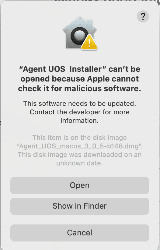 Повторне попередження macOS — кнопка Open